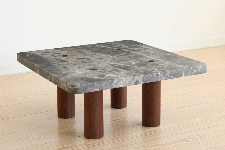 Stone Top Column Coffee Table in Fior Di Bosco Marble