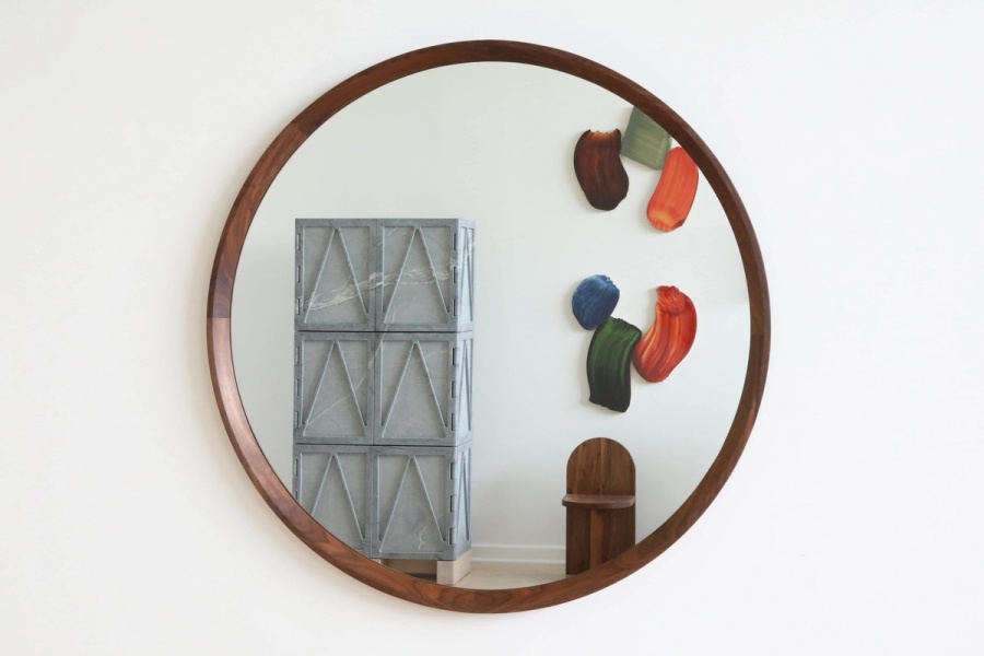 Round Plane Mirror with walnut frame