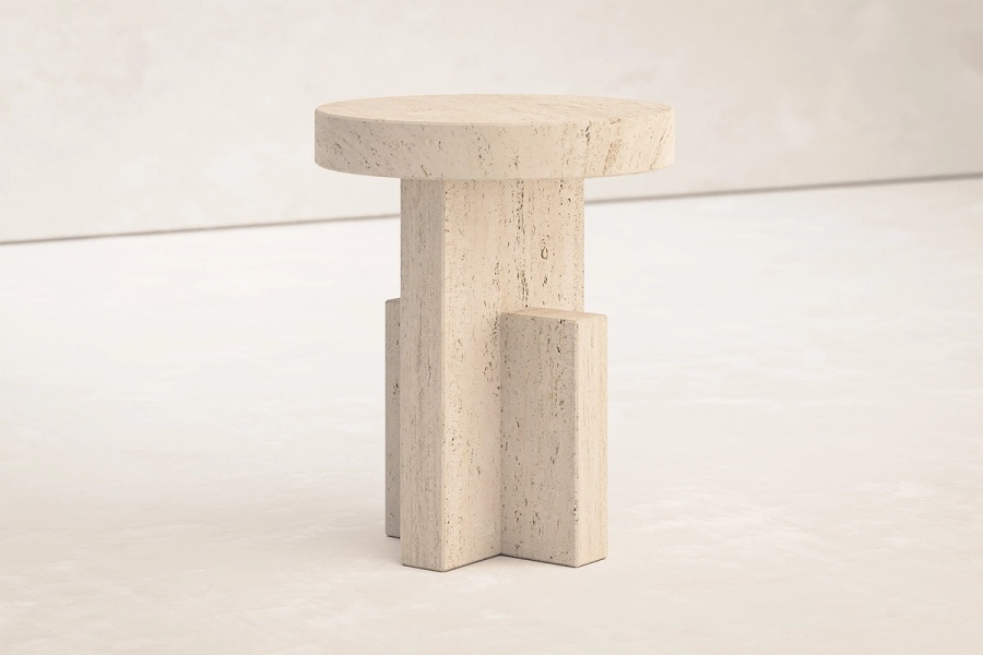 Planar Side Table in Travertine