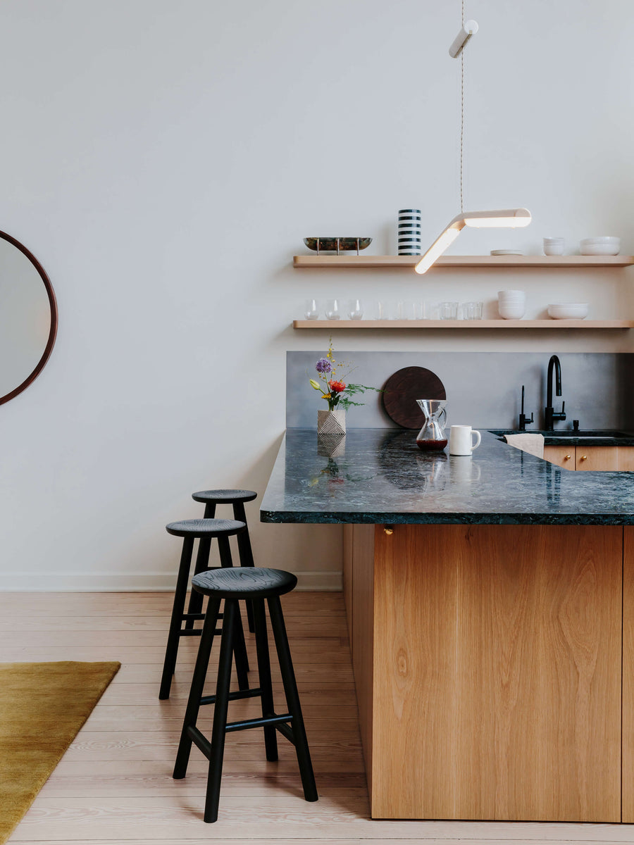 Backless Range Counter Stools in Black Lacquered Ash